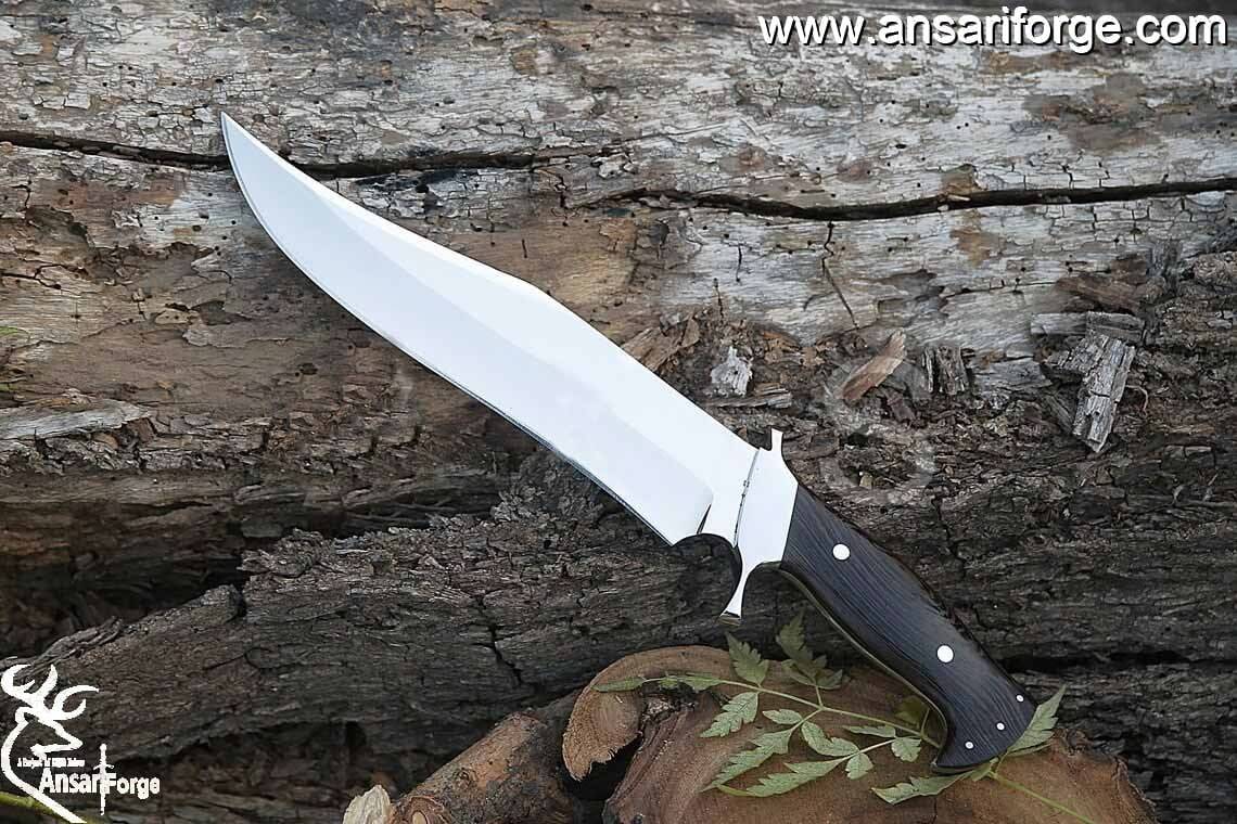 Handmade 440c Stainless Steel 15 Inches Bowie Knife - Fixed Blade Hunting Knives Solid Black Ebony Wood Handle and Stainless steel hilt with Leather Sheath