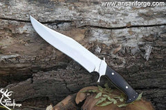 Handmade 440c Stainless Steel 15 Inches Bowie Knife - Fixed Blade Hunting Knives Solid Black Ebony Wood Handle and Stainless steel hilt with Leather Sheath