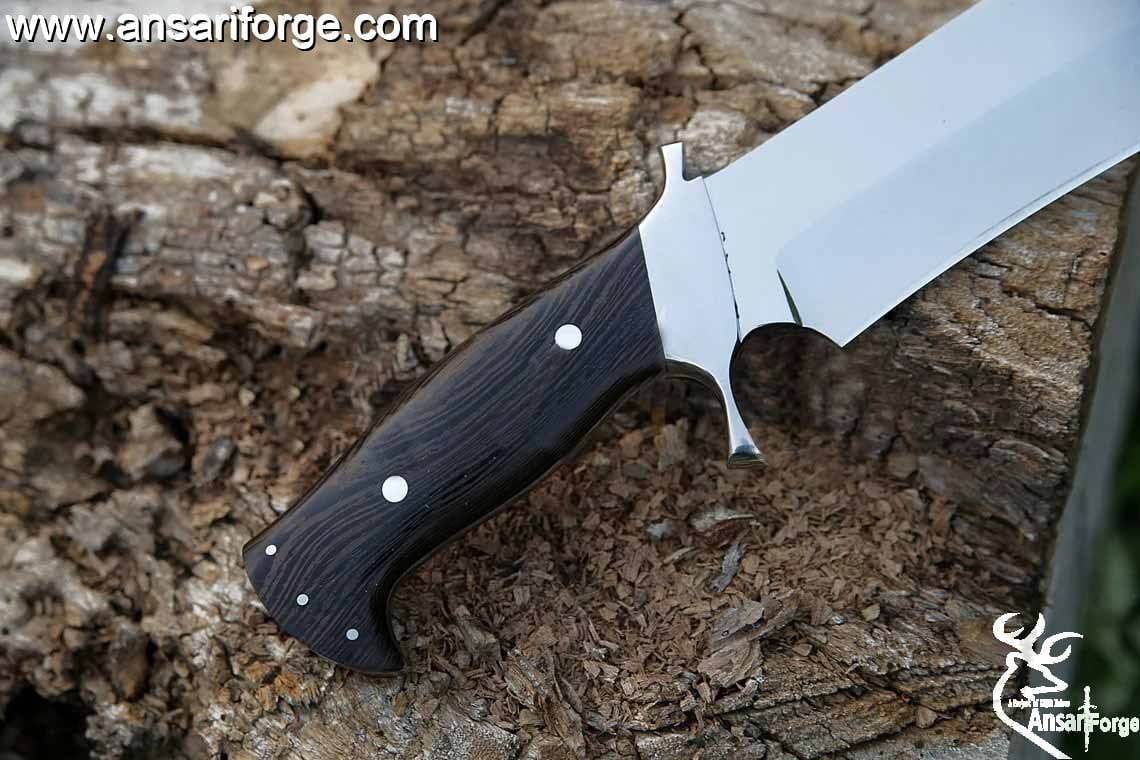 Handmade 440c Stainless Steel 15 Inches Bowie Knife - Fixed Blade Hunting Knives Solid Black Ebony Wood Handle and Stainless steel hilt with Leather Sheath