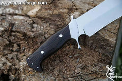 Handmade 440c Stainless Steel 15 Inches Bowie Knife - Fixed Blade Hunting Knives Solid Black Ebony Wood Handle and Stainless steel hilt with Leather Sheath