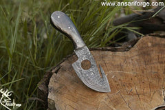 Gut Hook Knife Hand Forged Ladder Damascus Knife With Sheath
