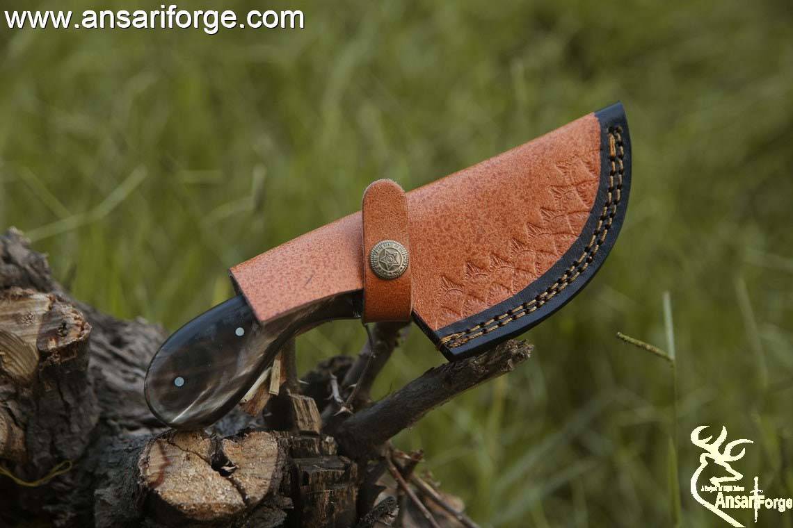 Gut Hook Knife Hand Forged Ladder Damascus Knife With Sheath