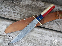 Bowie Damascus Steel Knife With Texas Flag Handle