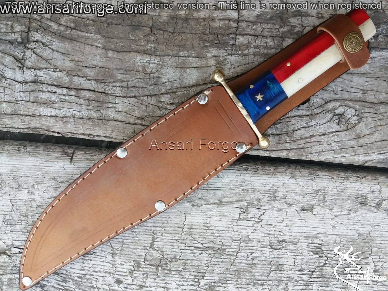 Bowie Damascus Steel Knife With Texas Flag Handle