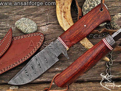 Custom made Damascus hunting knife - New year sale
