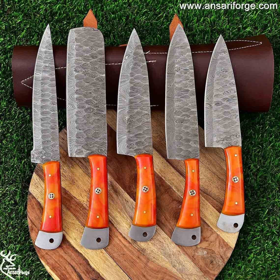 Professional 5-Piece Damascus Steel Chef Knife Set