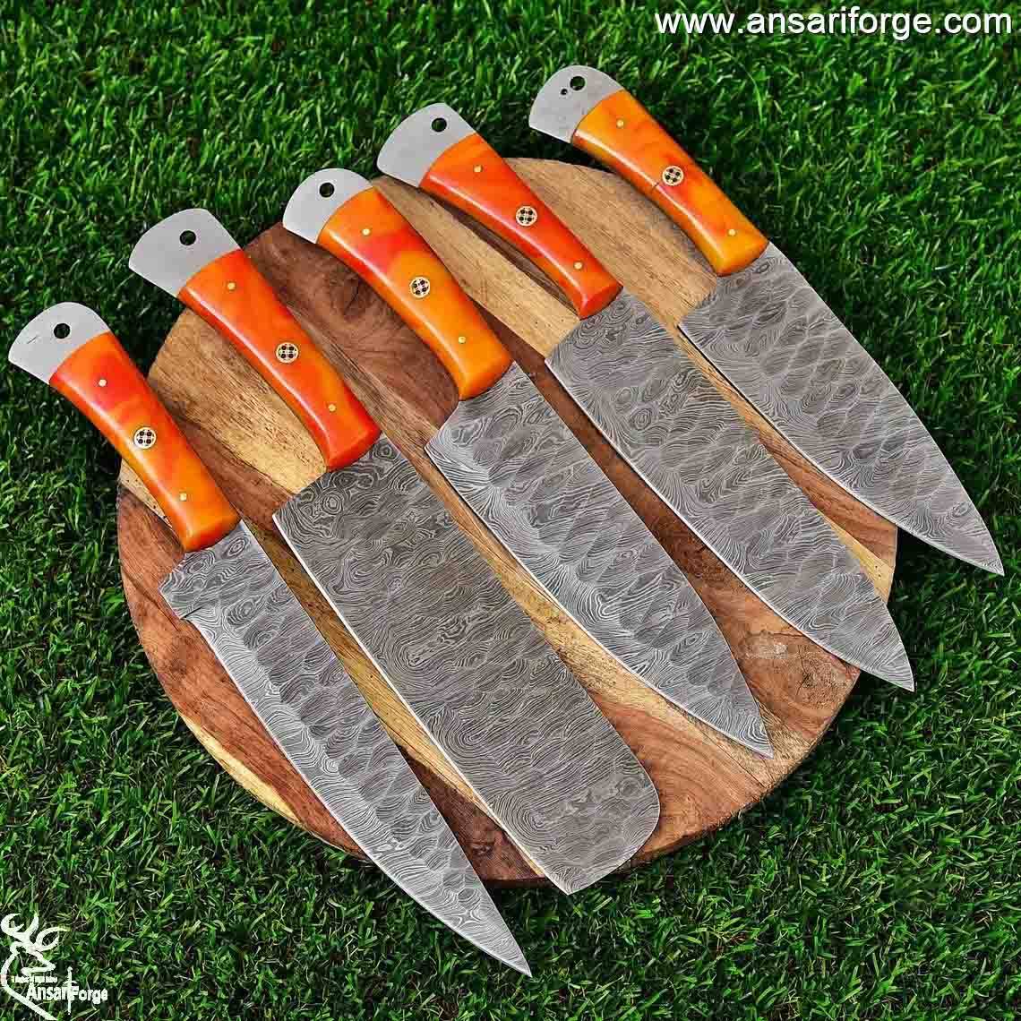 Professional 5-Piece Damascus Steel Chef Knife Set