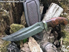 Classic Style Handmade Damascus Bowie Knife 15" inches Hunting Knife Wood Handle & Leather Sheath