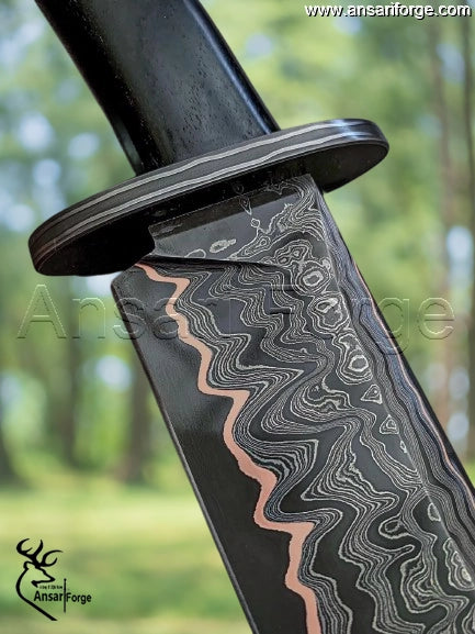 Detailed shot showing the full-tang construction and the textured black micarta handle of the Best fixed blade hunting knife.