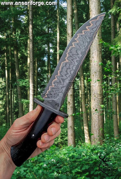 Detailed shot showing the full-tang construction and the textured black micarta handle of the Best fixed blade hunting knife.
