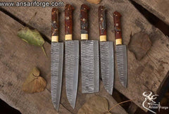 Damascus Kitchen Knife Set, 5 knives+ roll bag.