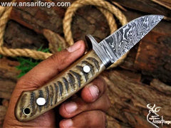 Forged Damascus steel Sheep Horn Handle Hunting Knife