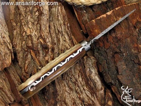 Forged Damascus steel Sheep Horn Handle Hunting Knife