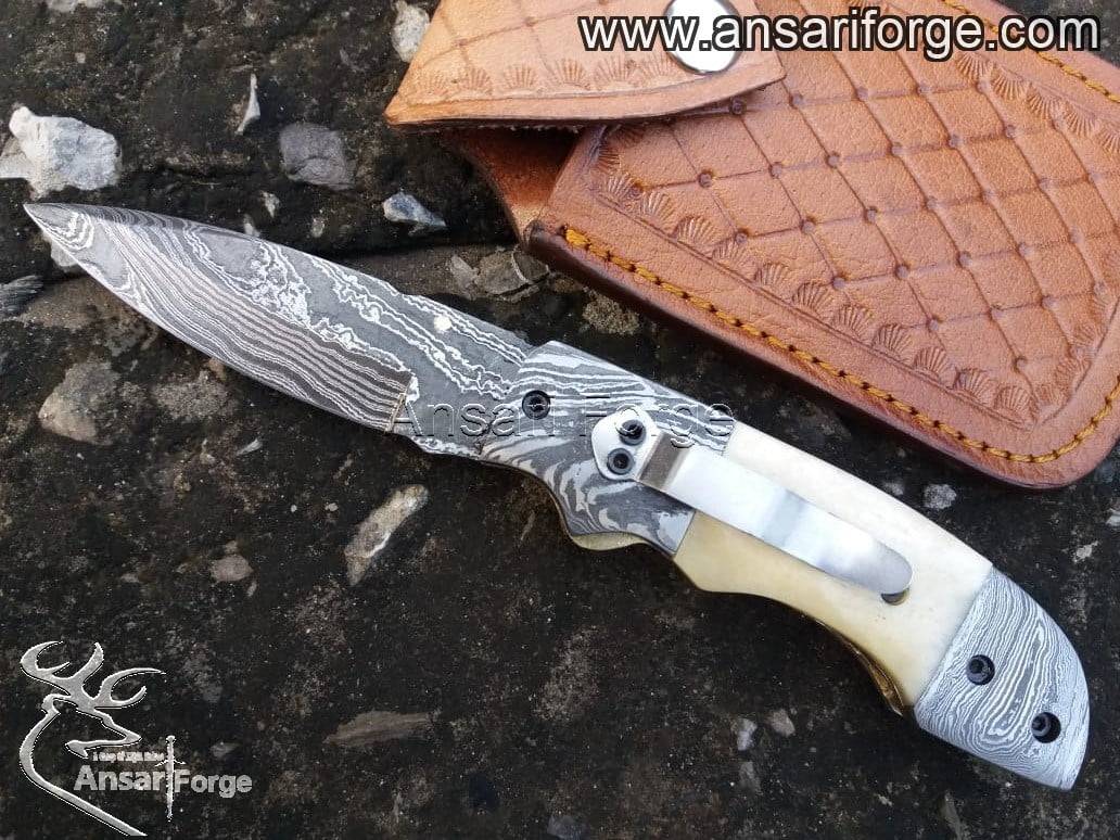 Damascus steel folding knife - New yea sale
