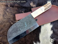 13.0 " inches Handmade D2 steel hammer forged Serbian Chef Knife heavy cleaver with leather sheath