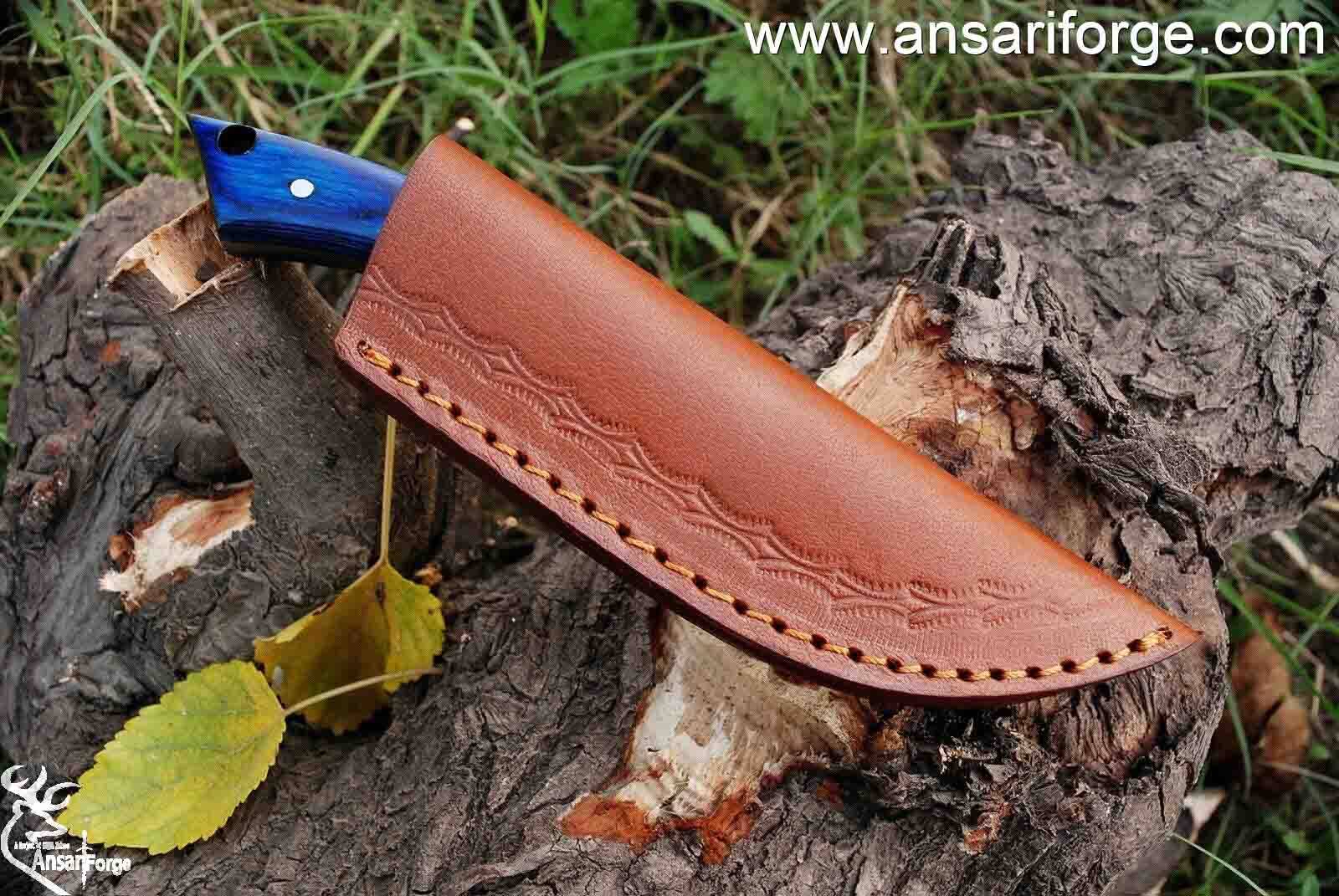 Handmade Damascus Fixed Blade Hunting Skinning Knife Blue