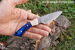 Handmade Damascus Fixed Blade Hunting Skinning Knife Blue