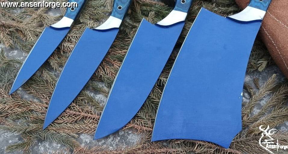 Professional Kitchen Knives Custom Made Damascus Steel 4 pcs of Utility Chef Knife Set with Chopper/Cleaver Pocket Case Roll Bag