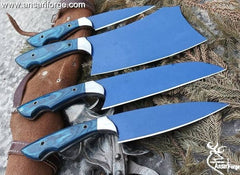 Professional Kitchen Knives Custom Made Damascus Steel 4 pcs of Utility Chef Knife Set with Chopper/Cleaver Pocket Case Roll Bag