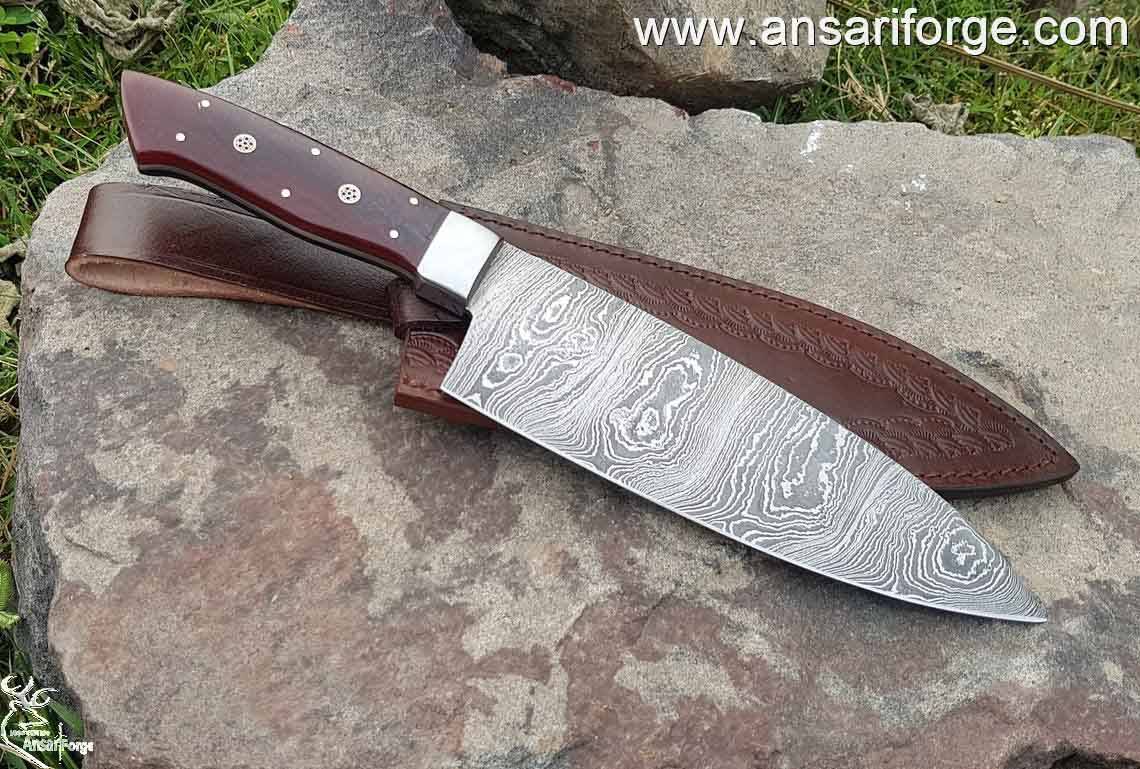 Professional Damascus Chef Knife, 360-layers Handmade 8" Damascus Kitchen Knife, Japanese With Leather Sheath | Ansari Forge