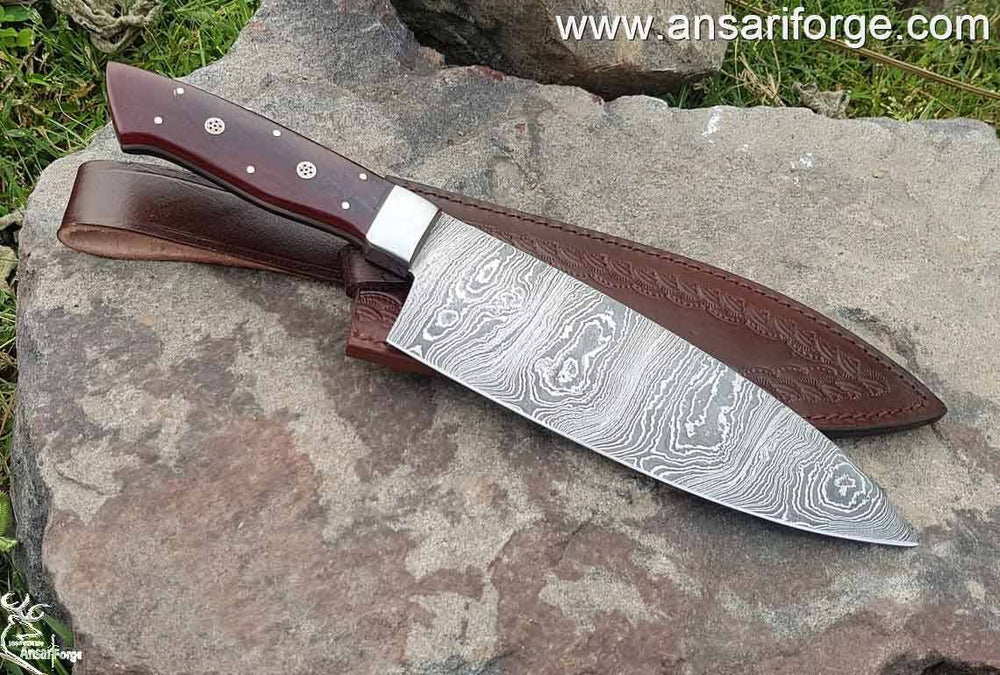 Professional Damascus Chef Knife, 360-layers Handmade 8" Damascus Kitchen Knife, Japanese With Leather Sheath | Ansari Forge