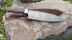 Professional Damascus Chefs Knife, 360-layers Handmade 8" Damascus Kitchen Knife, Japanese With Leather Sheath | Ansari Forge