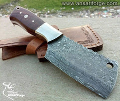 7 Inch Meat Cleaver Knife Damascus Steel Rain Drop Wood Handle