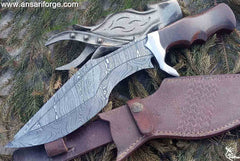 Damascus Survival Hunting Knife with Sheath, 15-inch Fixed Blade Tactical Bowie Knife with Sharpener for Camping, Outdoor, Bushcraft .
