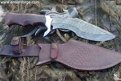 Damascus Survival Hunting Knife with Sheath, 15-inch Fixed Blade Tactical Bowie Knife with Sharpener for Camping, Outdoor, Bushcraft