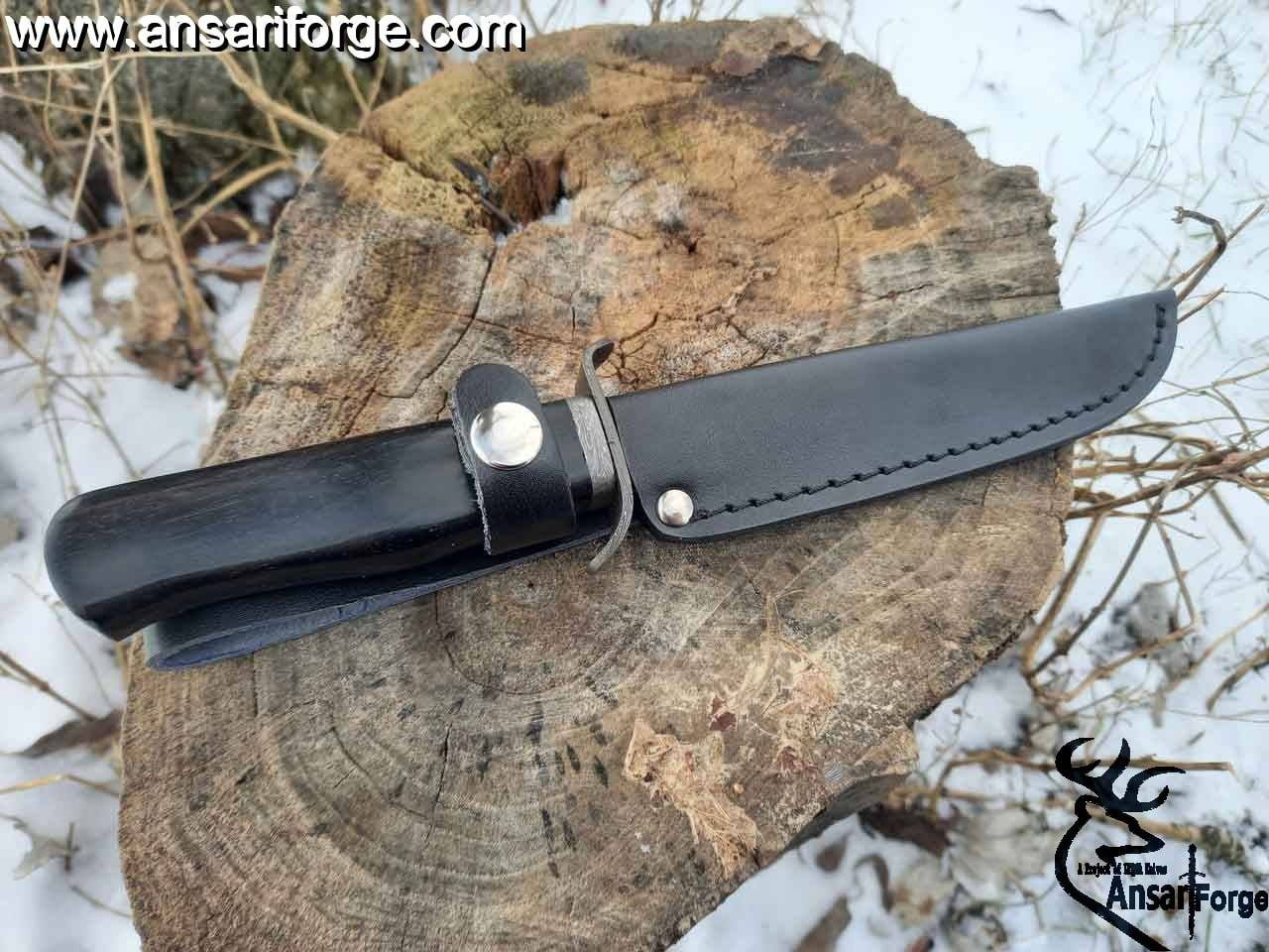 Handmade Fixed Blade Damascus Bowie Hunting Knife With Sheath