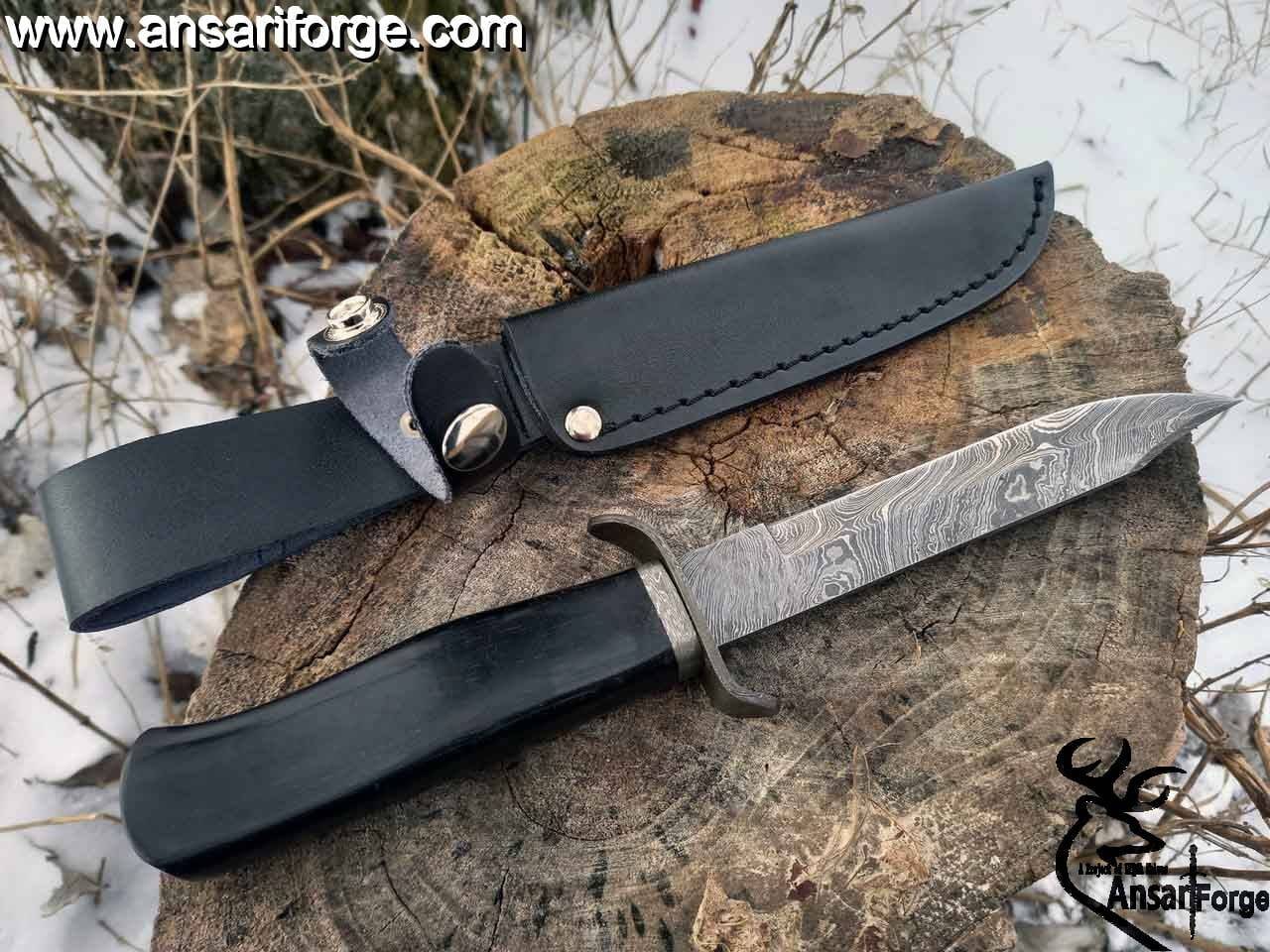 Handmade Fixed Blade Damascus Bowie Hunting Knife With Sheath