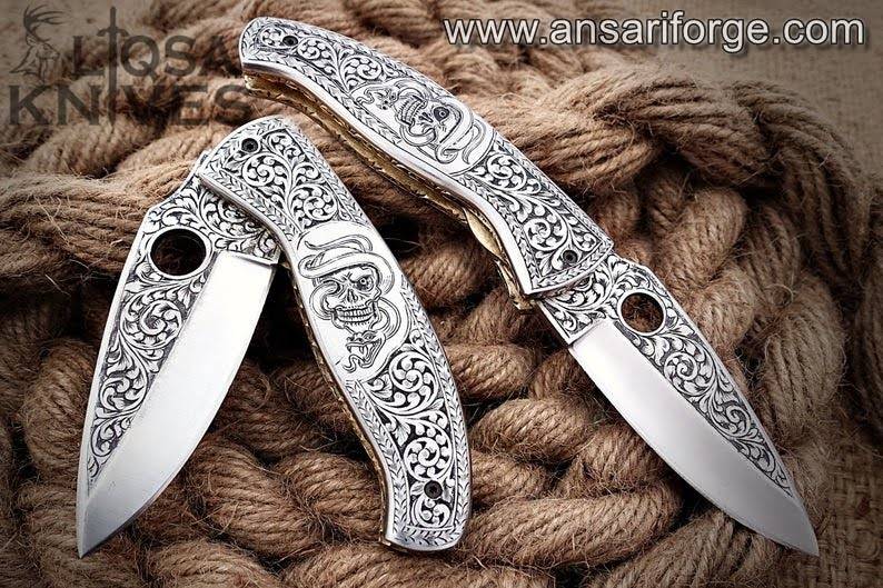 Custom made full engraved pocket knife