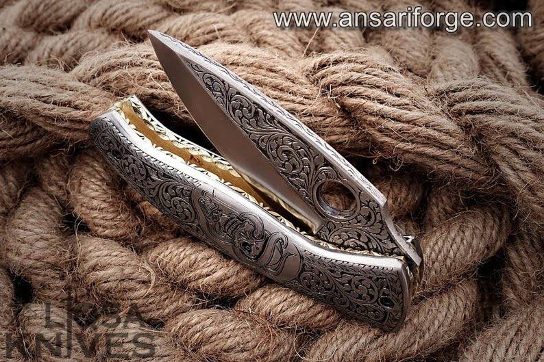 Custom made full engraved pocket knife
