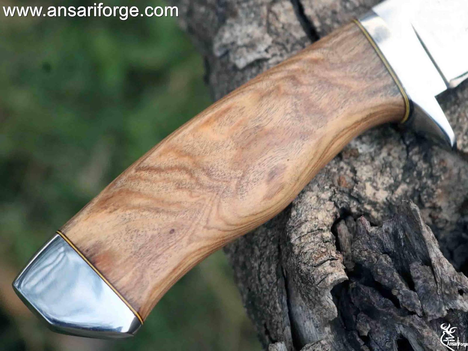 Special Fixed Blade Hunting Knife, 5" Drop-Point 420HC Blade, Olive Wood Handle with Leather Sheath