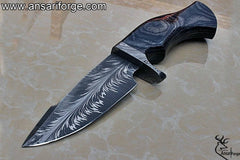 Custom handmade Damascus steel feather pattern hunting knife with pakka wood handle and leather sheath-EDC knife-knives-beautiful knives