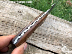 Damascus Steel Wood Handle Fixed Blade Gutting Hook Knife