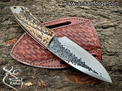 Custom handmade 1095 steel full tang stag handle hunting knife