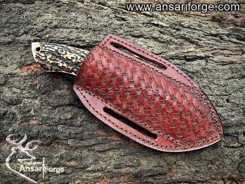 Custom handmade 1095 steel full tang stag handle hunting knife