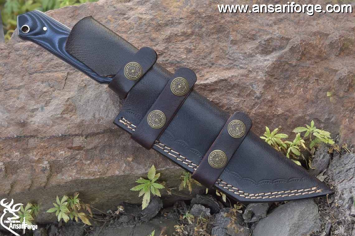 Handmade Damascus Steel Hunting Knife Tanto Knife With Leather Sheath