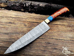 Professional Damascus Steel Chef Knife Set 5 pcs with Leather case