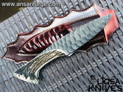 Custom made stag antler handle flint knapped hunting knife