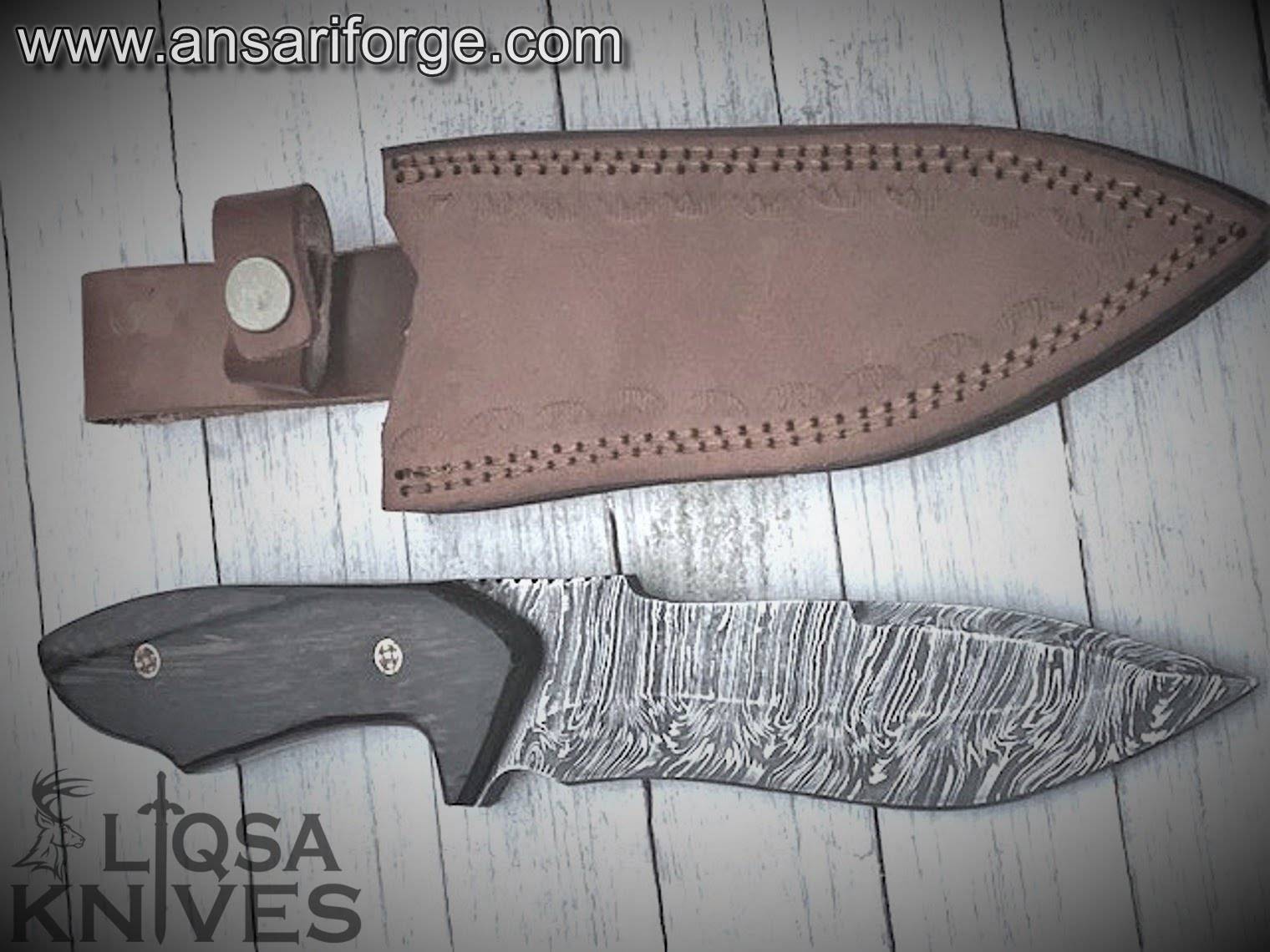 Custom made hand forged Damascus steel tanto hunting knife