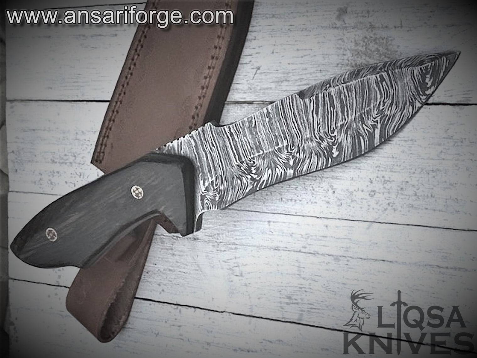 Custom made hand forged Damascus steel tanto hunting knife
