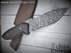 Custom made hand forged Damascus steel tanto hunting knife