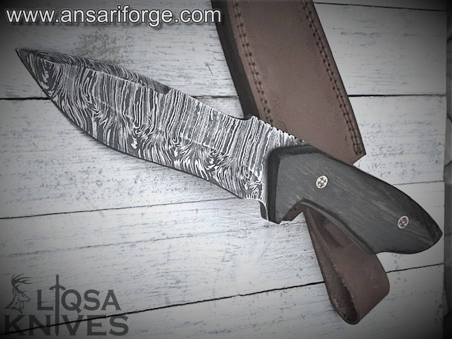 Custom made hand forged Damascus steel tanto hunting knife