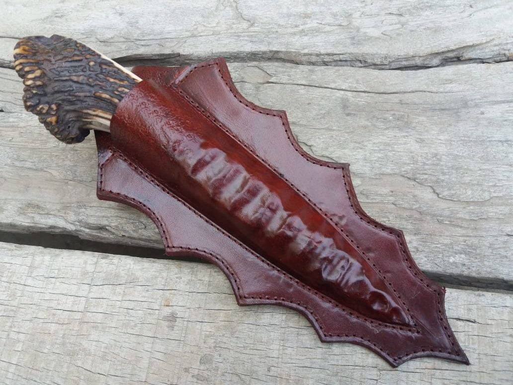 Custom made stag antler handle flint knapped hunting knife