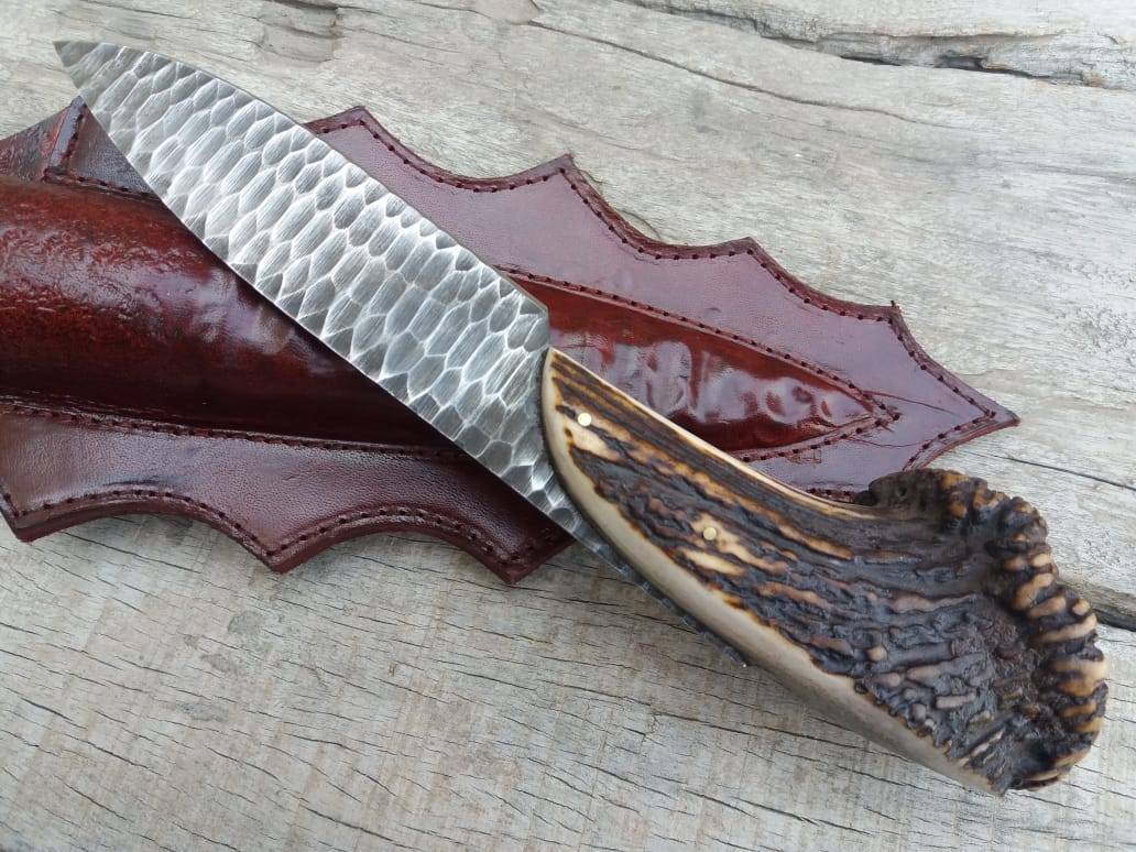 Custom made stag antler handle flint knapped hunting knife