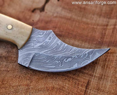 Damascus steel hunting knife / Skinner with sheath Bone handle