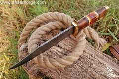 Damascus Steel Bowie Knife with Brass Hilt and Camel Bone Handle.