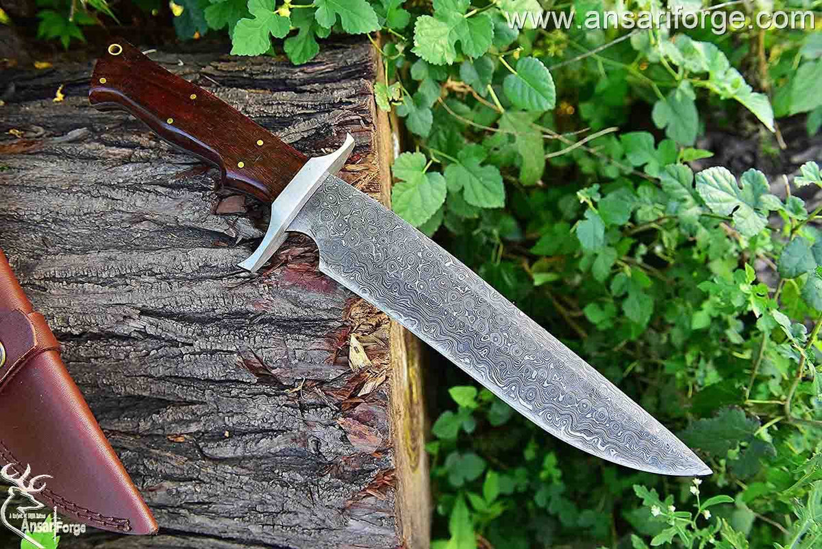 Handmade Damascus Fixed Blade Bowie Hunting Knife